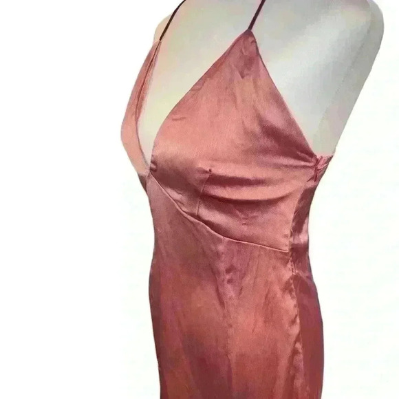Nasty Gal Midi Satin Slip Dress Size 6 With A High Slit And Plunging Neckline - Picture 2 of 7